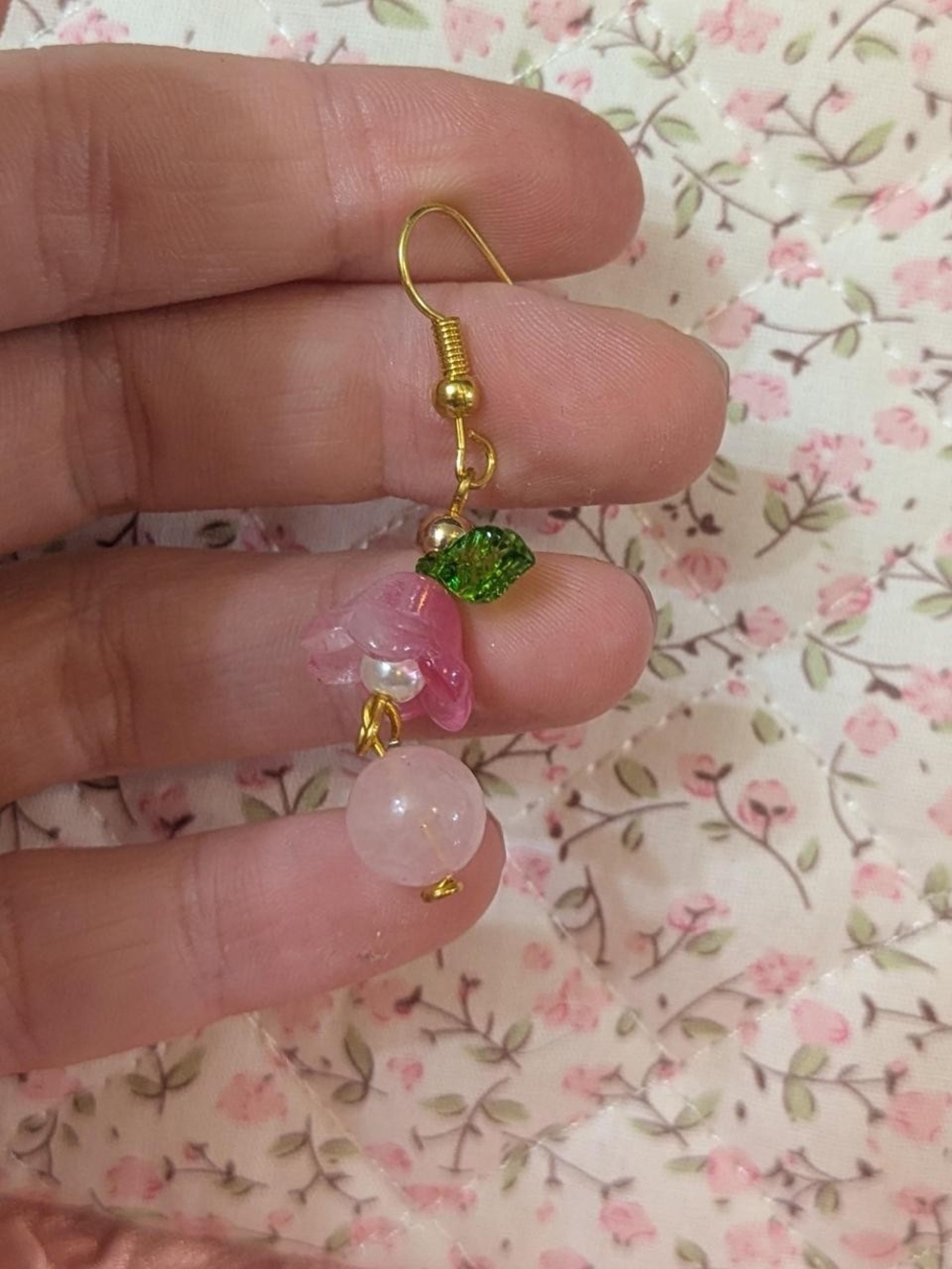 Pink Rose Drop Earrings - Gold-tone Women’s Jewelry